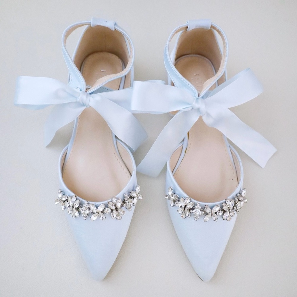 Elegant Blue Women's Shoes with Bow and Rhinestone Detail